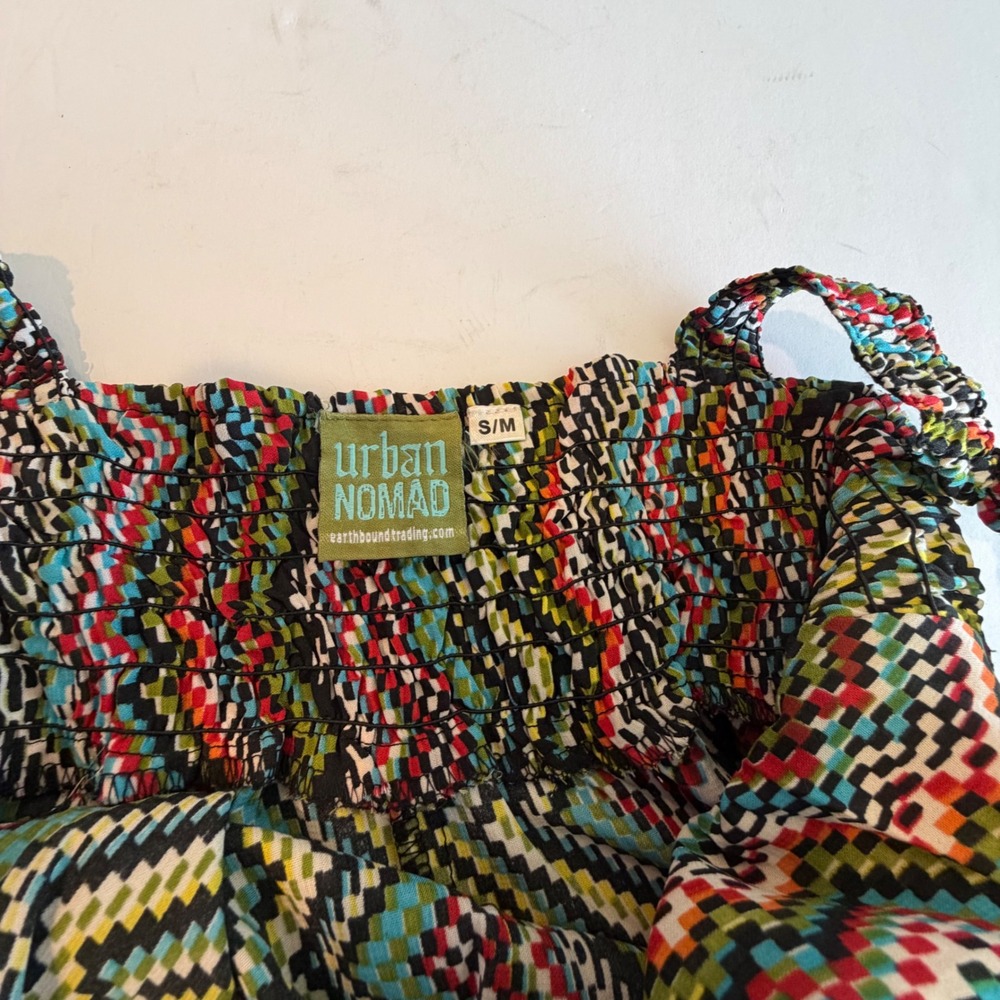 Urban Nomad Earthbound Trading Chevron Geometric Maxi Dress Boho Lace Trim S/M - Picture 6 of 6
